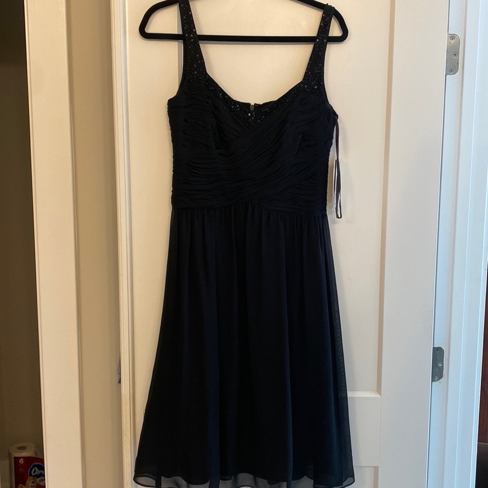 Adrianna Pappell Black beaded chiffon dress. NWT.